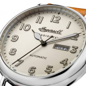 Ingersoll CHRONICLE I03404 Herrenuhr The Trenton Automatikwerk Edelstahl poliert Ziffernblatt Creme Lederarmband Hellbraun matt