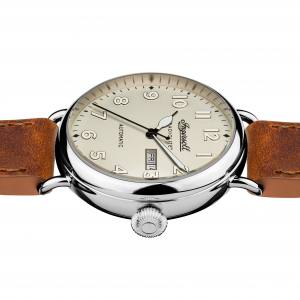 Ingersoll CHRONICLE I03404 Herrenuhr The Trenton Automatikwerk Edelstahl poliert Ziffernblatt Creme Lederarmband Hellbraun matt